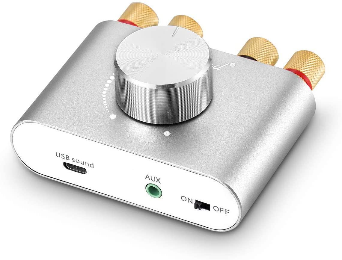 NÖRDIC Bluetooth 5.0 Stereoforsterker Digital Audio Amplifier 2x50W AUX / USB / BT Silver