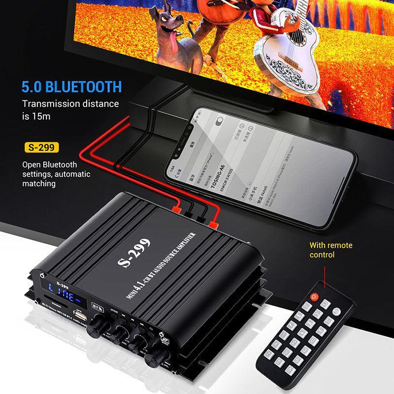 NÖRDIC Bluetooth 5.0 stereo 4.1 forsterker 4X40W + 50W RMS forsterker 2 høyttalere og subwoofer med USB og SD mediespillerinngang