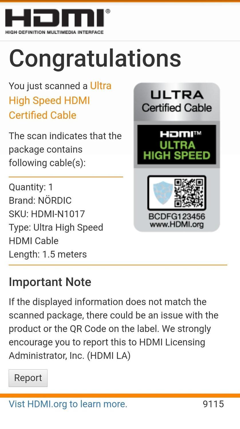 NÖRDIC CERTIFIED CABLE 1.5M HDMI 2.1 Ultra High Speed 8K 60Hz 4K 120Hz 48Gbps Dynamic HDR Earc Game Mode VRS Dolby Atmos Nylon Flettet Forgylt