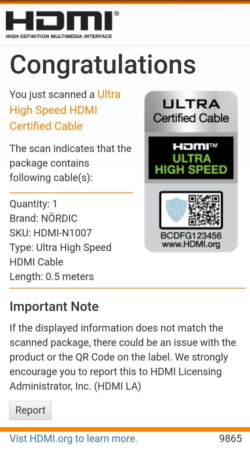 NÖRDIC CERTIFIED CABLE 50cm Ultra High Speed HDMI 8K 60Hz 4K 120Hz 48Gbps Dynamisk HDR Earc VRR NylonFlettet Kabel Forgylt Kontakt informasjon HDMI2.1