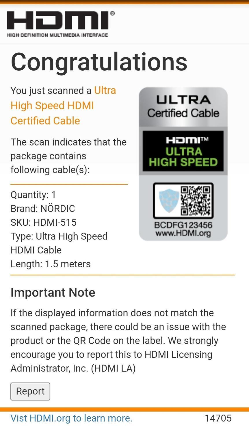 NÖRDIC CERTIFIED CABLES 1,5m Ultra High Speed HDMI2.1 8K 60Hz 4K 120Hz 144Hz 48Gbps Dynamic HDR eARC Game Mode VRR Dolby ATMOS gullbelagt PVC hvit
