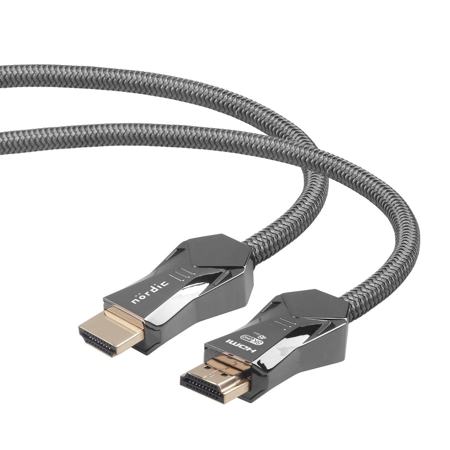 NÖRDIC-SERTIFISERT KABLER 1m Ultra High Speed HDMI 2.1 8K 60Hz 4K 120Hz 48Gbps Dynamic HDR eARC VRR Nylonflettet kabel gullbelagt