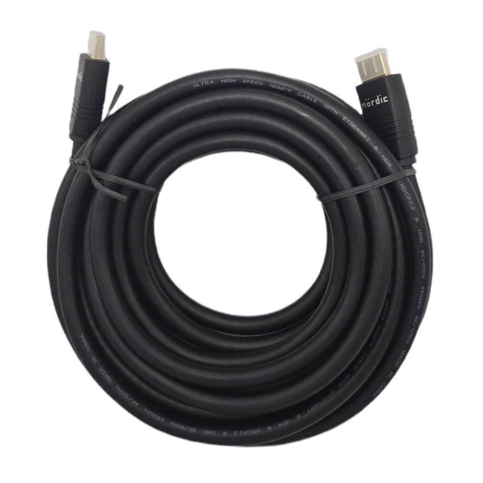 NÖRDIC CERTIFIED CABLES 5m Ultra High Speed HDMI2.1 8K 60Hz 4K 120Hz 144Hz 48Gbps Dynamic HDR eARC Game Mode VRR Dolby ATMOS gullbelagt PVC svart