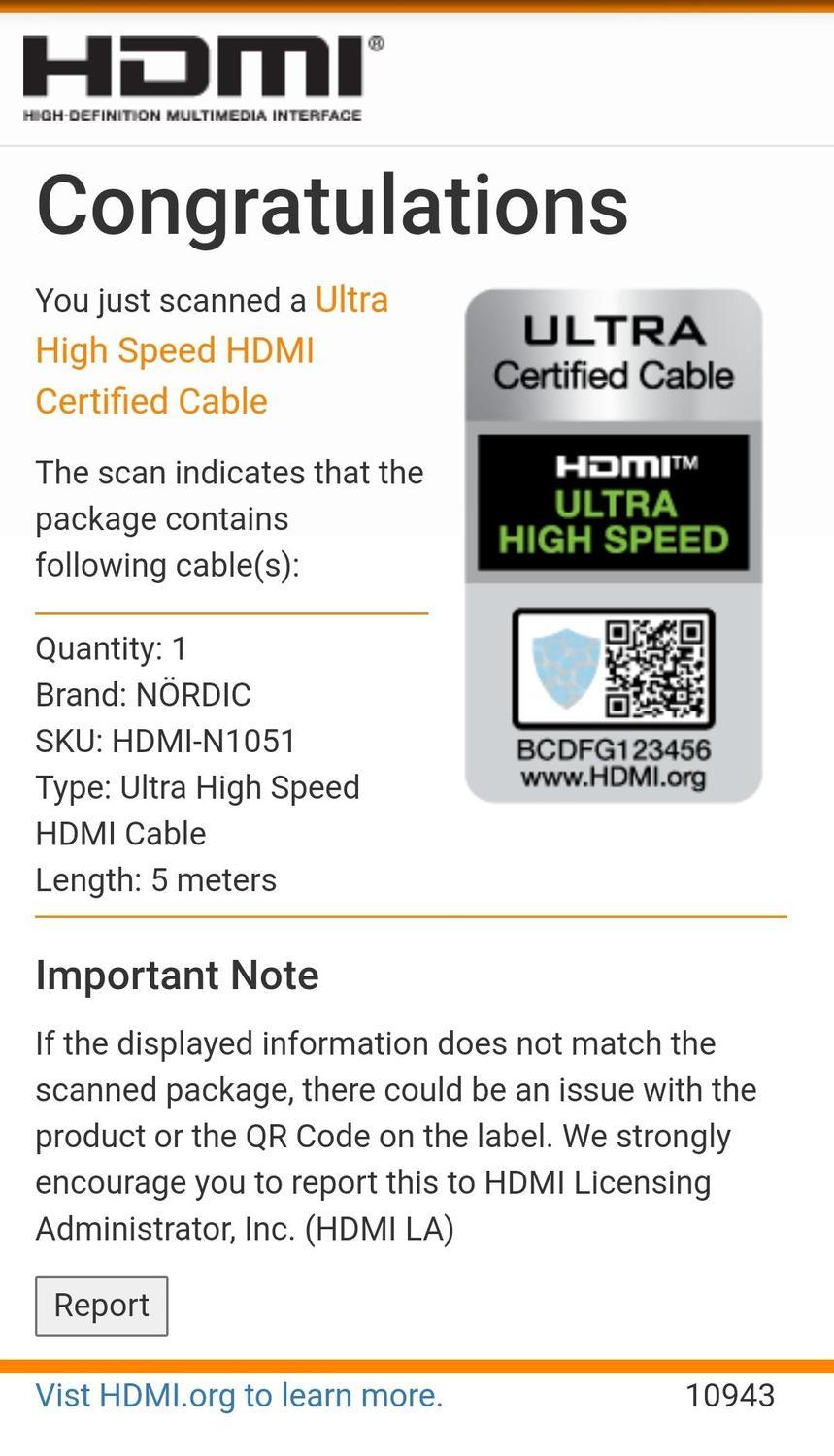 NÖRDIC CERTIFIED CABLES Certified 5m Ultra High Speed HDMI 2.1 8K 60Hz 4K 120Hz 48Gbps Dynamisk HDR Earc VRR Nylon Flettet Kabel Forgylt