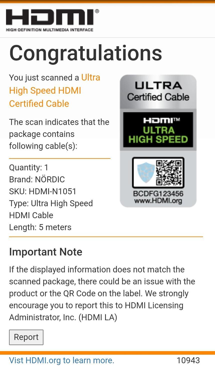 NÖRDIC CERTIFIED CABLES sertifisert 5m ultra høyhastighets HDMI 2.1 8k 60hz 4k 120Hz 48Gbps Dynamic HDR Earc VRR Nylon flettet kabel gullbelagt