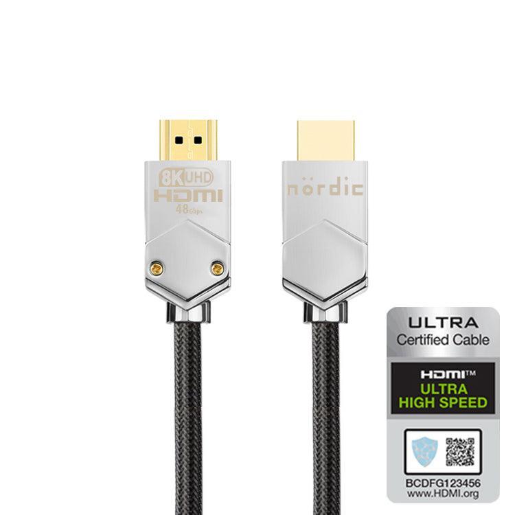 NÖRDIC CERTIFIED KABLER 2m Ultra High Speed HDMI 2.1 8K 60Hz 4K 120Hz 48Gbps Dynamic HDR eARC VRR ekstra slitesterk nylonflettet kabel gullbelagt