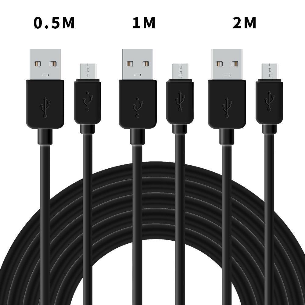 NÖRDIC Cable Kit 3-Pack 0,5M + 1M + 2M USB A 2,0 til Micro B 480 Mbps 2,4A Svart For Anfroid Mobiles og Tabletter