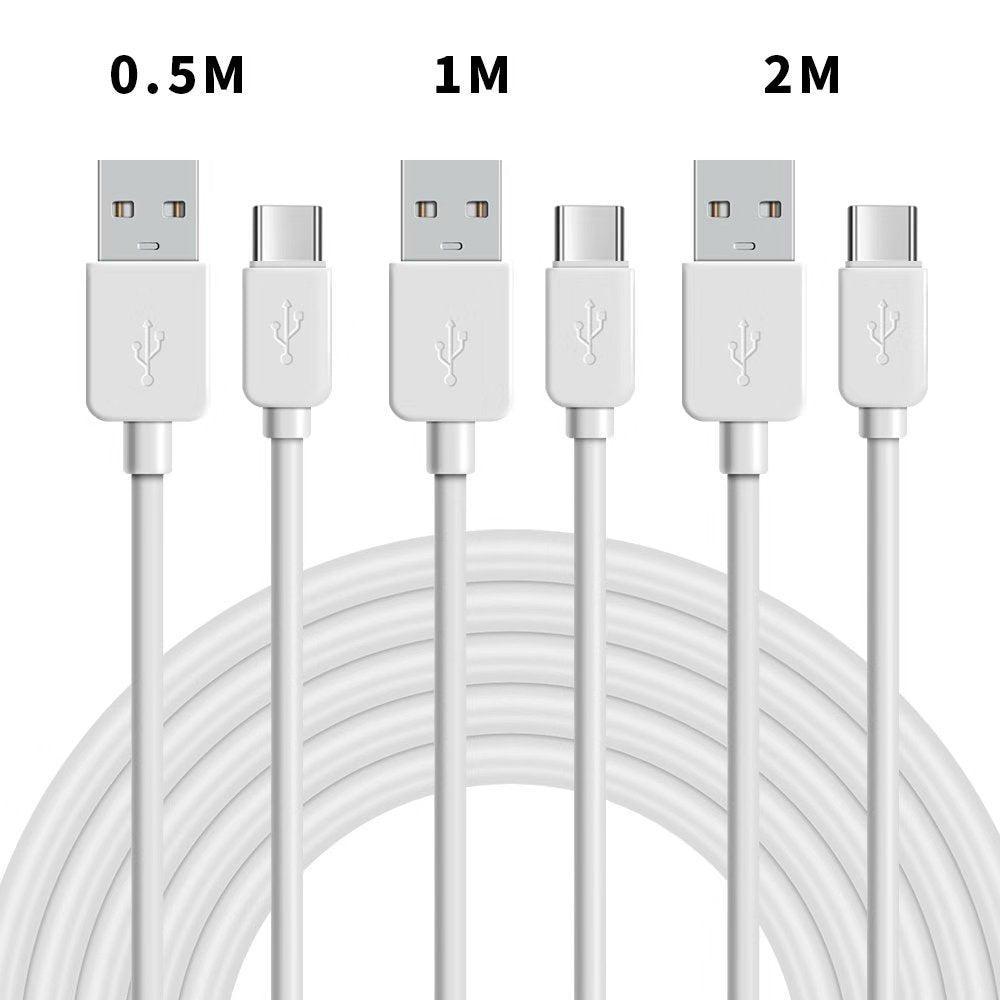NÖRDIC Cable Kit 3-Pack 0,5M + 1M + 2M USB C til USB A 2,0 480 Mbps 2,4A Hvit For Android Mobiles og Tabletter