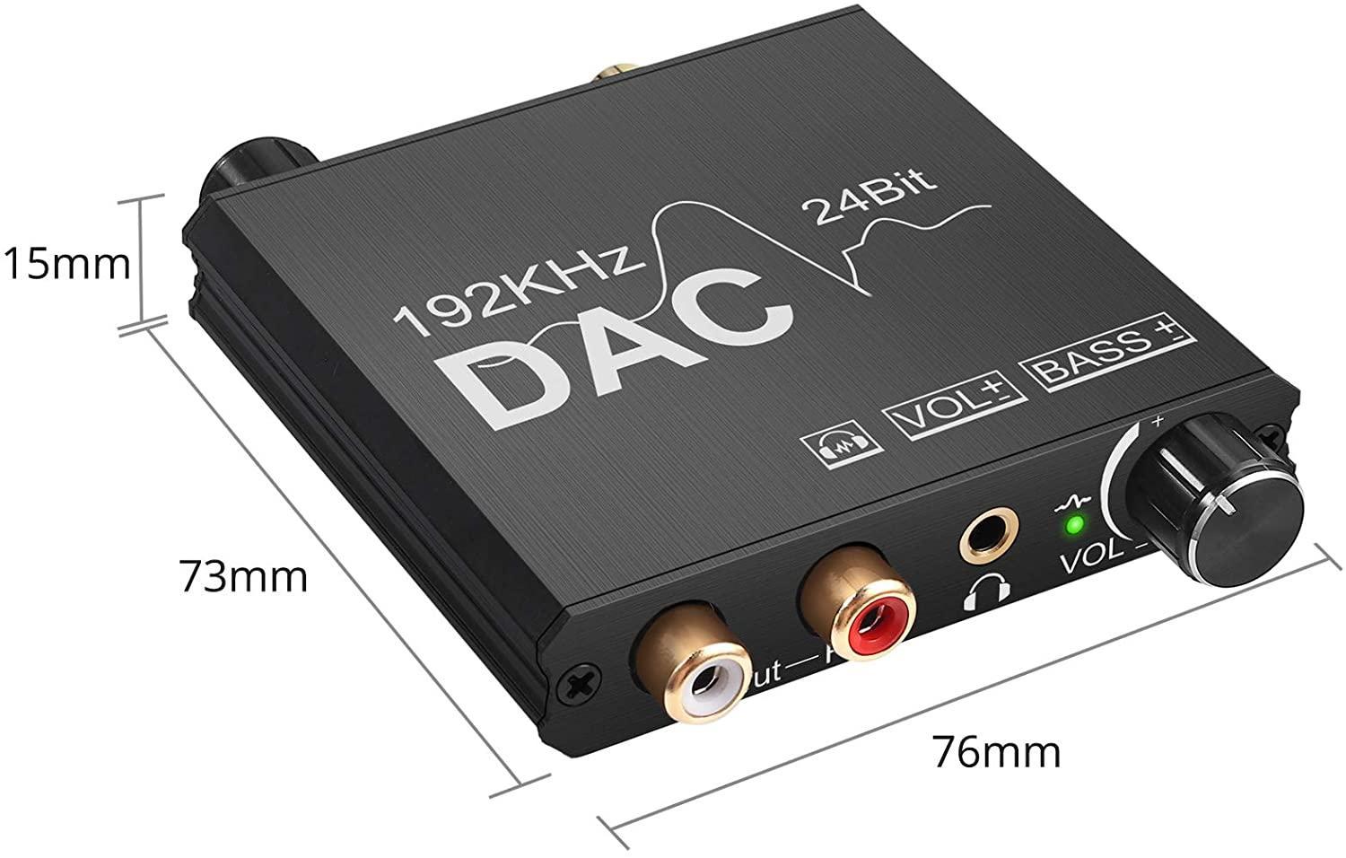 NÖRDIC DAC Digital til analog konverter 192KHz Digital Toslink og koaksial til analog l / r og 3,5 mm stereo med bass og volumkontroll