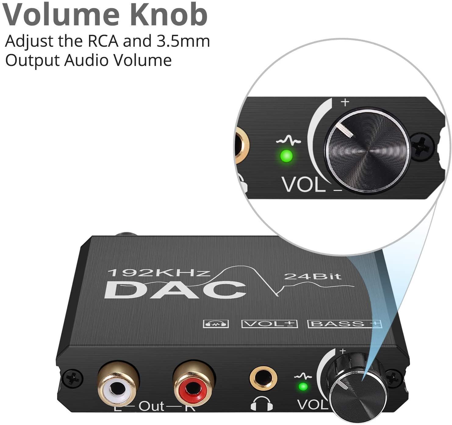 NÖRDIC DAC Digital til analog konverter 192KHz Digital Toslink og koaksial til analog l / r og 3,5 mm stereo med bass og volumkontroll