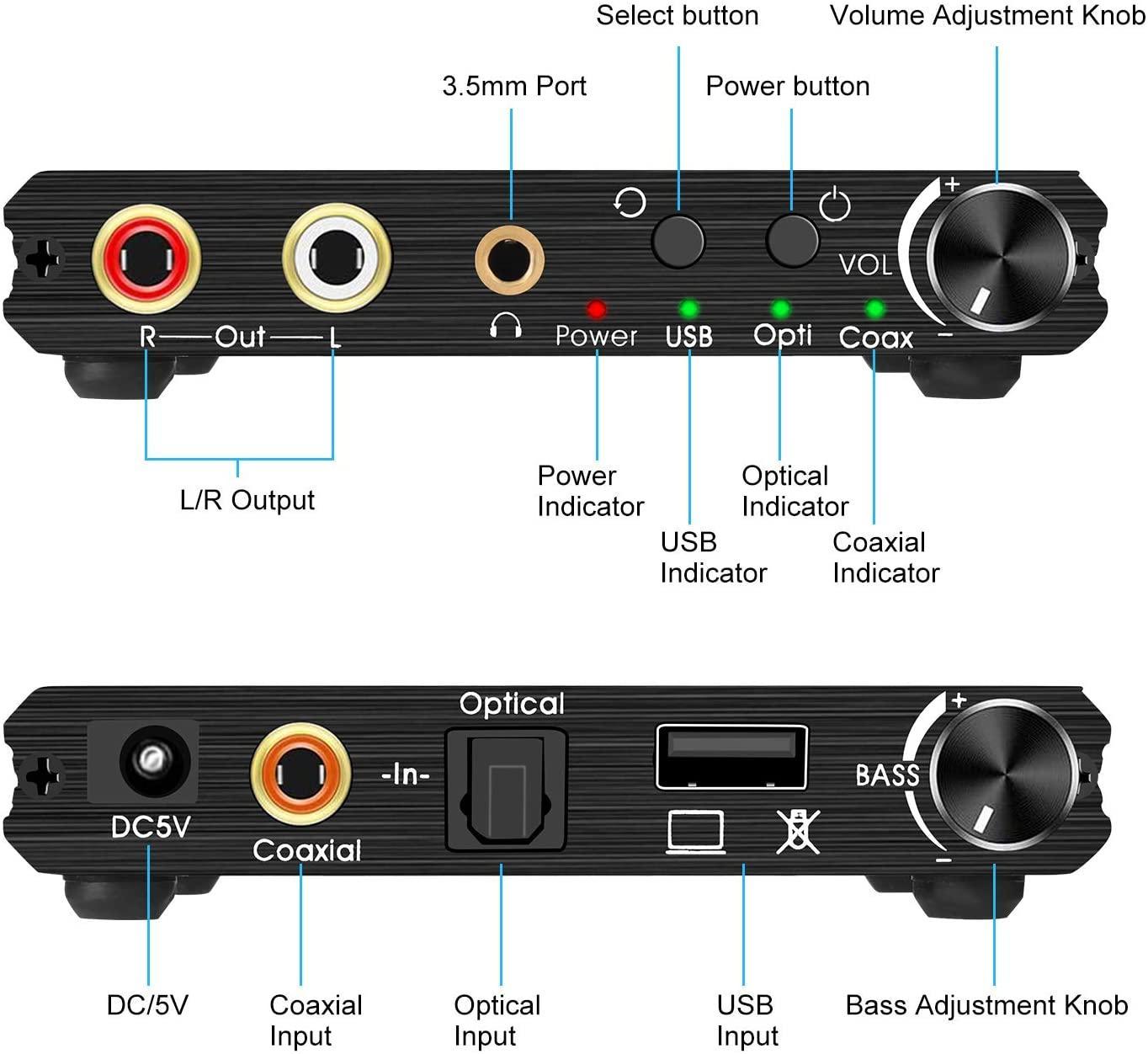 NÖRDIC DAC Digital til analog omformer med USB med bass og volumkontroll digital spdif koaksial og USB til analog l / r og 3,5 mm stereo