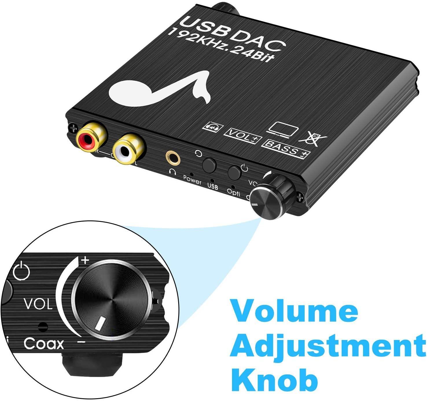 NÖRDIC DAC Digital til analog omformer med USB med bass og volumkontroll digital spdif koaksial og USB til analog l / r og 3,5 mm stereo