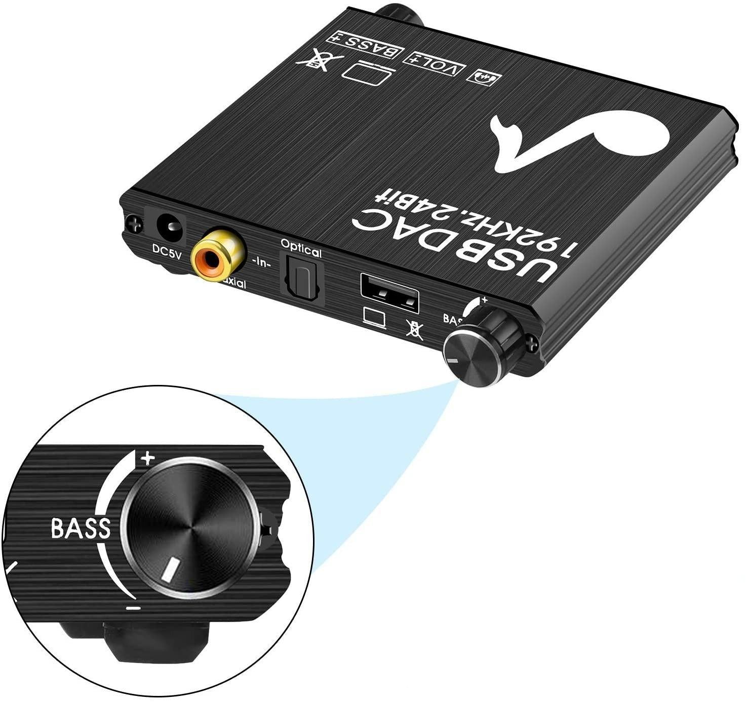 NÖRDIC DAC Digital til analog omformer med USB med bass og volumkontroll digital spdif koaksial og USB til analog l / r og 3,5 mm stereo