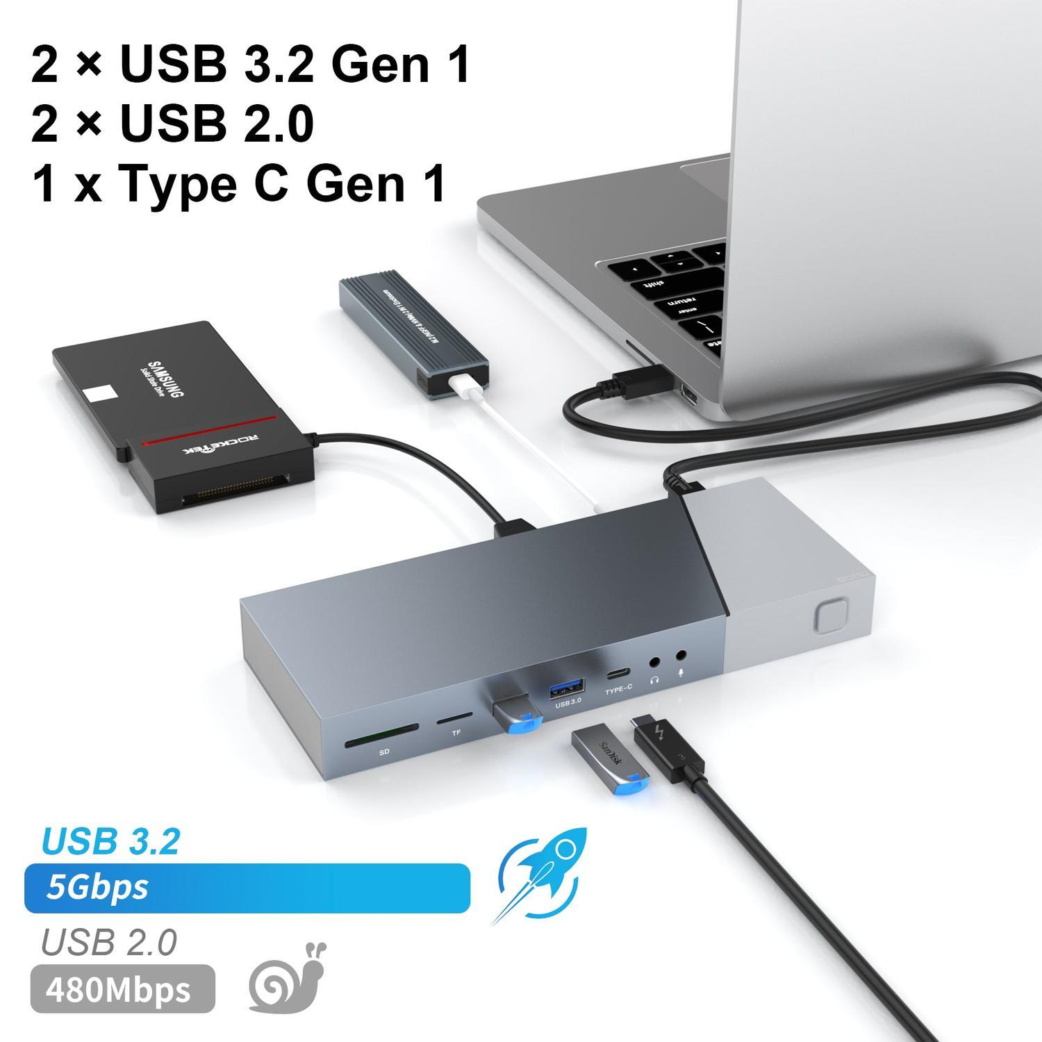 NÖRDIC DisplayLink USB-A & USB-C Dokkingstasjon 1 til 15 for trippelskjermer 1xHDMI 4K30Hz 2xHDMI 2K50hz for Mac M1 M2 Thunderbolt 3 & 4