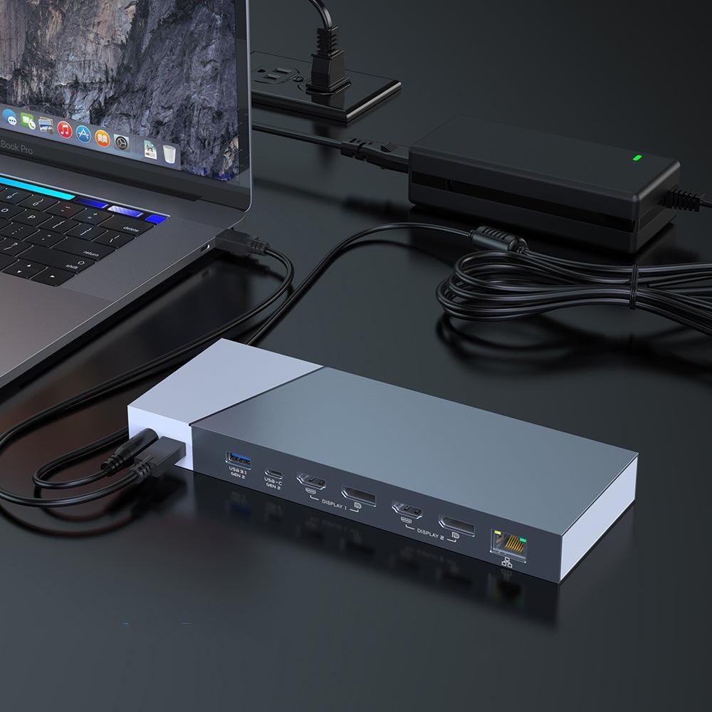 NÖRDIC DisplayLink USB-A & USB-C dokkingstasjon 1 til 12 2xHDMI 4K60Hz 2xDP 4K60Hz For Mac M1 M2 Thunderbolt 3 & 4