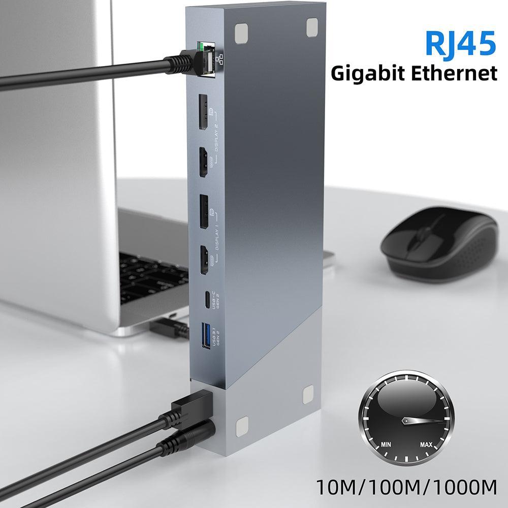 NÖRDIC DisplayLink USB-A & USB-C dokkingstasjon 1 til 12 2xHDMI 4K60Hz 2xDP 4K60Hz For Mac M1 M2 Thunderbolt 3 & 4