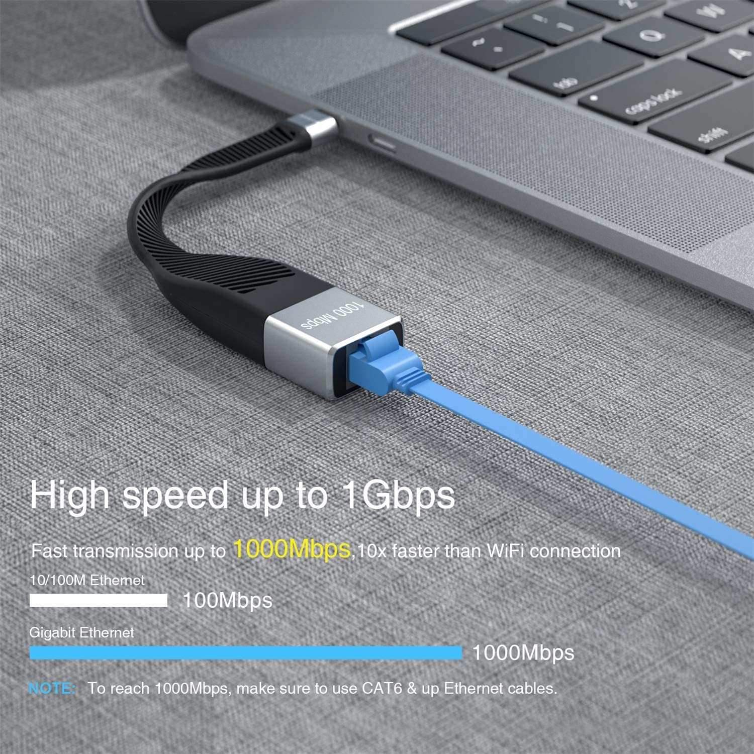 NÖRDIC Flat adapter USB-C til Giga Ethernet 10cm