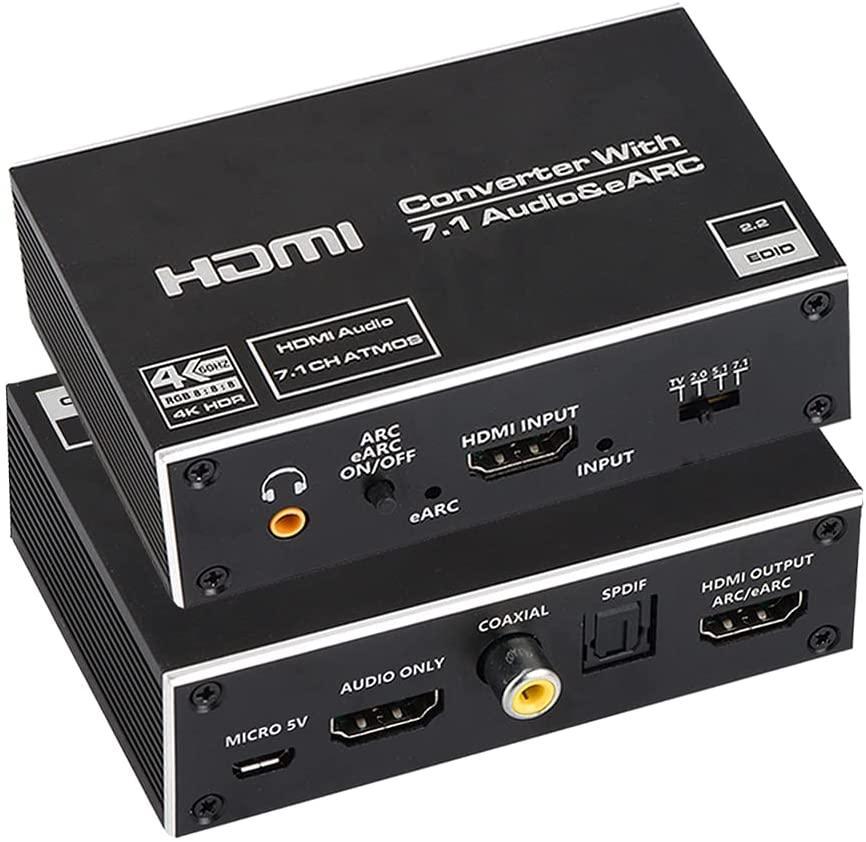NÖRDIC HDMI Extractor 4K60Hz HDMI til HDMI + Optisk Toslink + Koaksial + 3,5 mm lyd + 7,1 CH HDMI-støtte for eARC / ARC HDR Dolby ATMOS