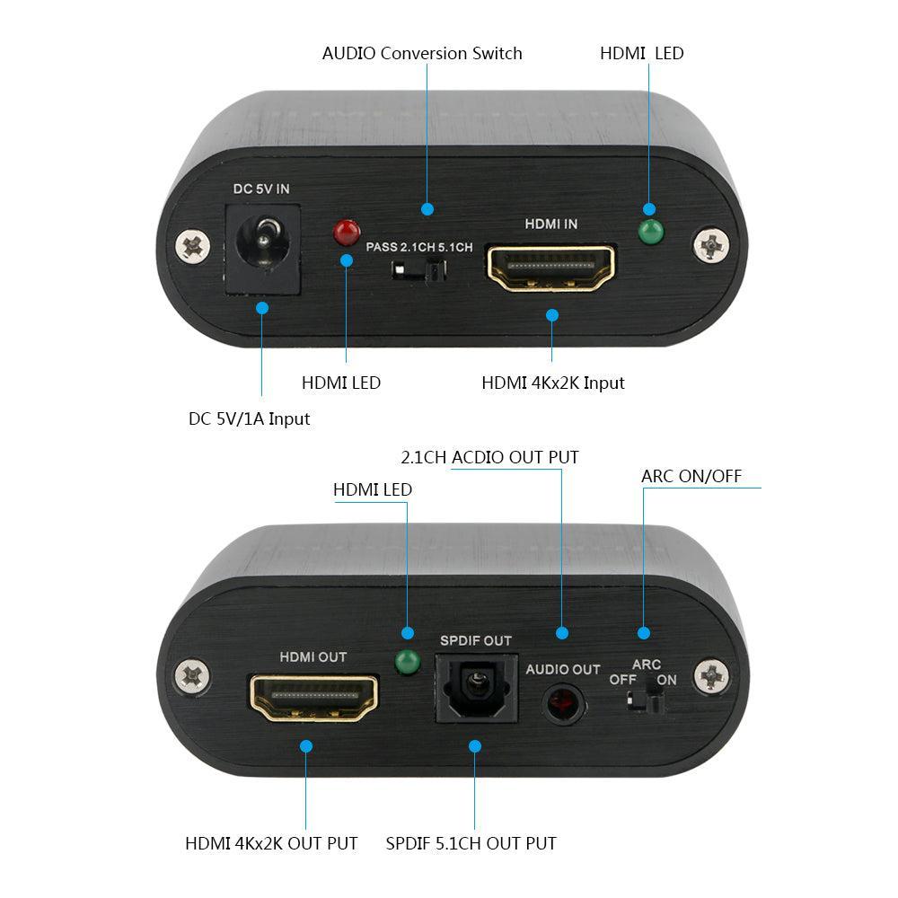 NÖRDIC HDMI Extractor HDMI til HDMI, TOSLINK og 3,5 mm stereo med ARC, 4K 60Hz Dolby 3D