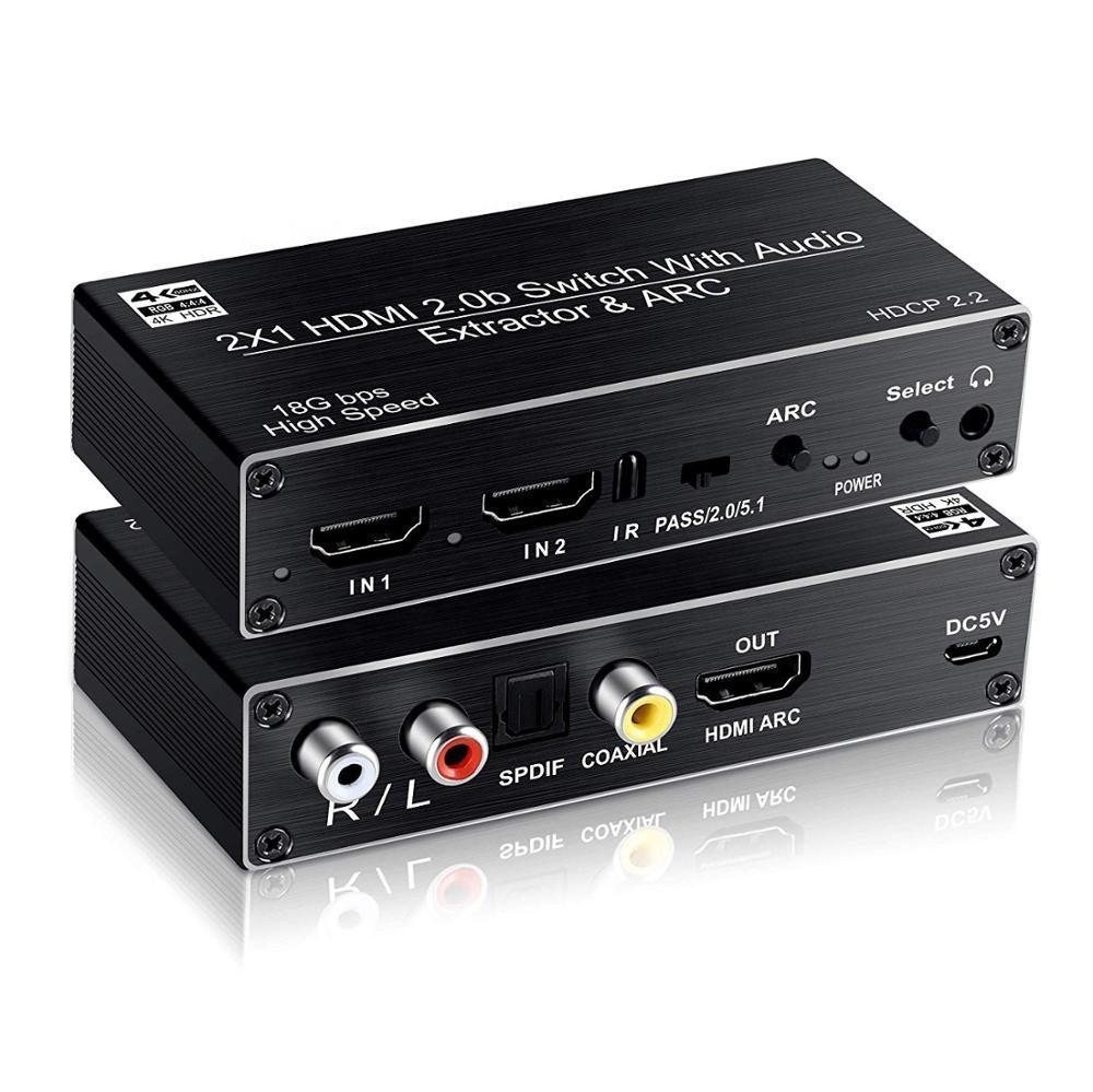 NÖRDIC HDMI Switch 2 til 1 med Audio Extractor og ARC 4K 60Hz SPDIF Coaxial RCA L / R og Stereo