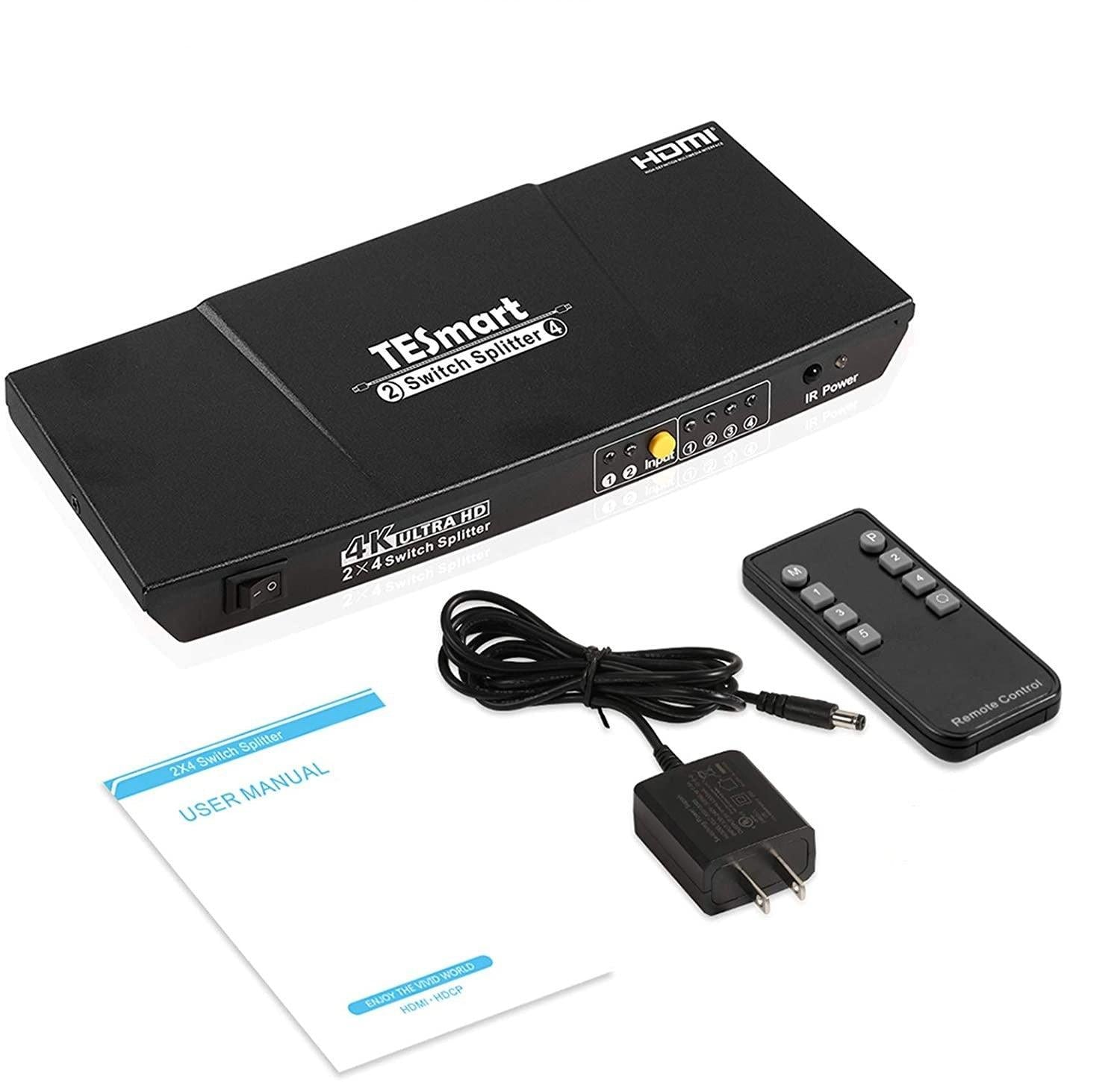 NÖRDIC HDMI Switch 2xPC til 4x skjermer 4K30Hz UHD CEC 3D HDCP1.4 for PC, PS5, Xbox og bærbar PC