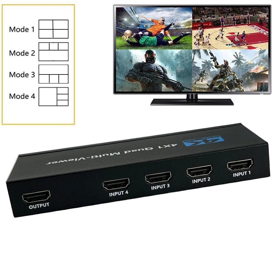 NÖRDIC HDMI-skaleringsbryter 4 til 1 med Multiviewer 4K30hz HDCP1.4