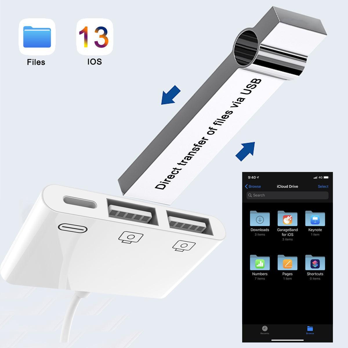 NÖRDIC Lightning Adapter 1 til 3 Ports 2xUSB A Port og 1x Lightning Port for lading