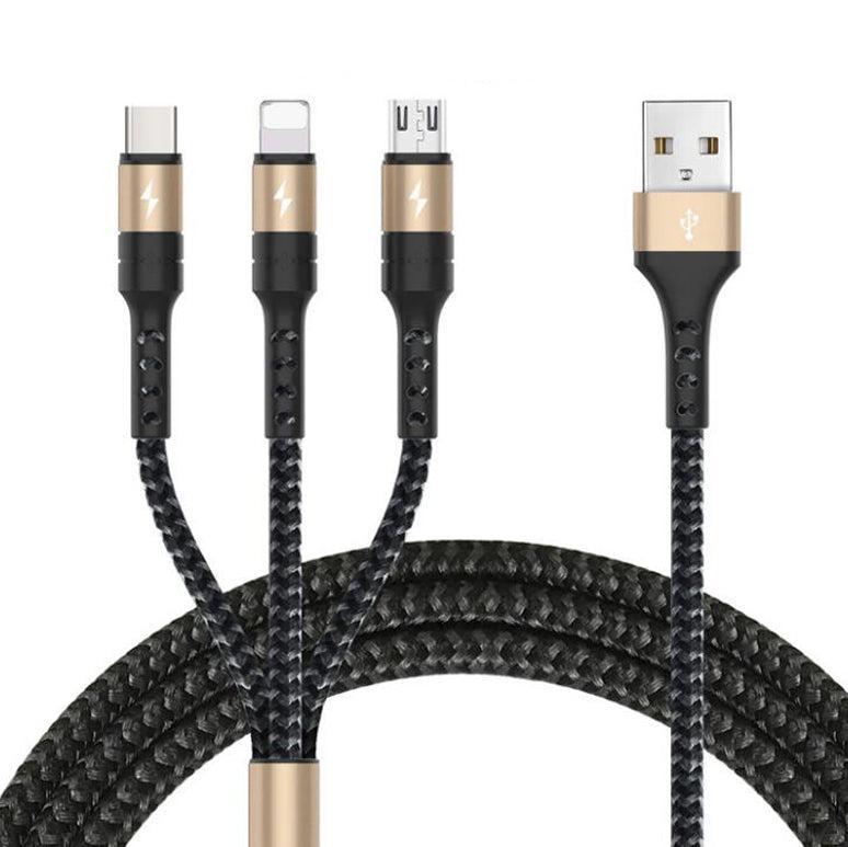 NÖRDIC Multiladder Kabel 1 til 3 USB A til Micro USB, ikke MFI Lightning og USB C 1.2m Max 3A