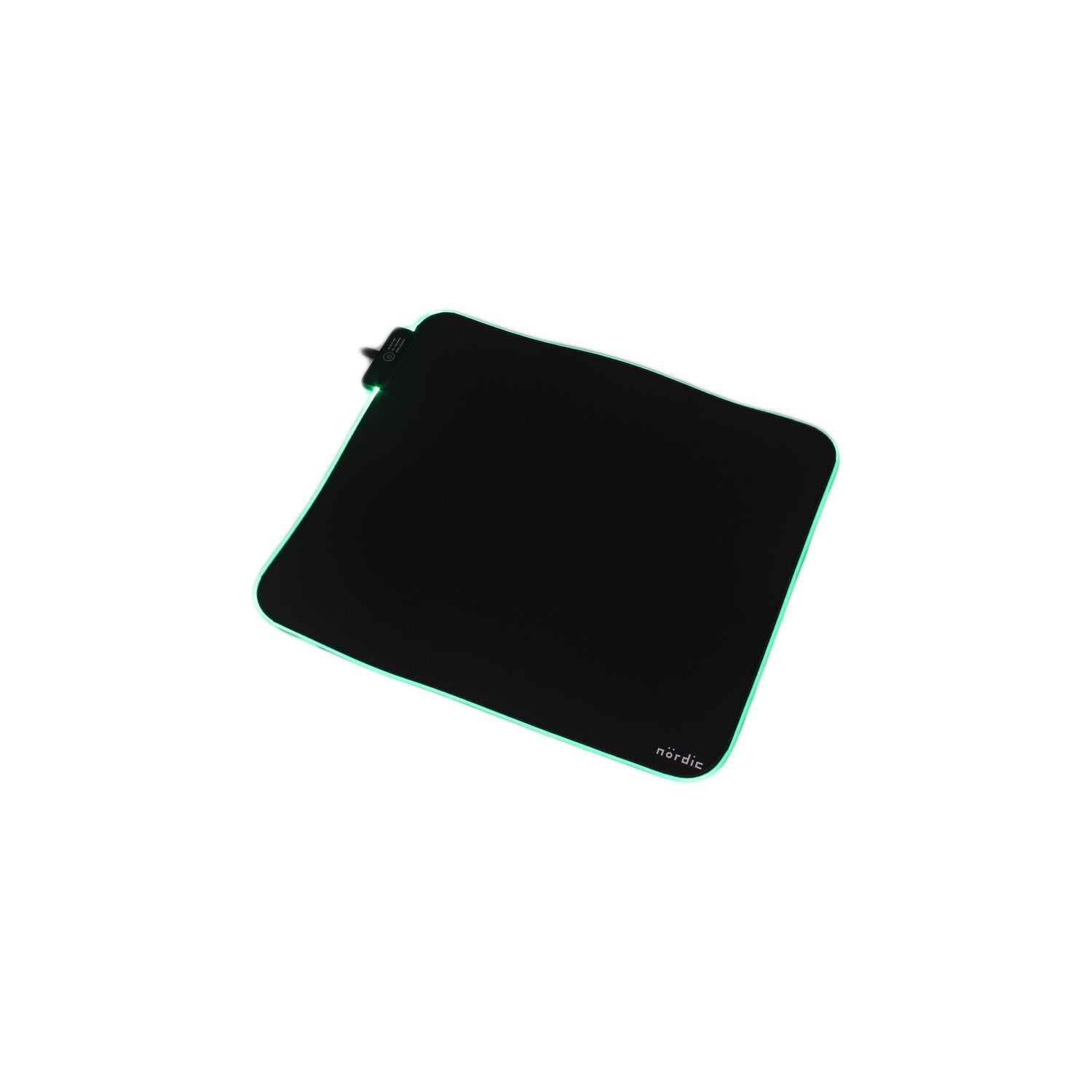 NÖRDIC RGB Gaming Mus Mat, 450x400x4mm (M), Slipfri Naturgummi, Elastan Fabric Top, Svart