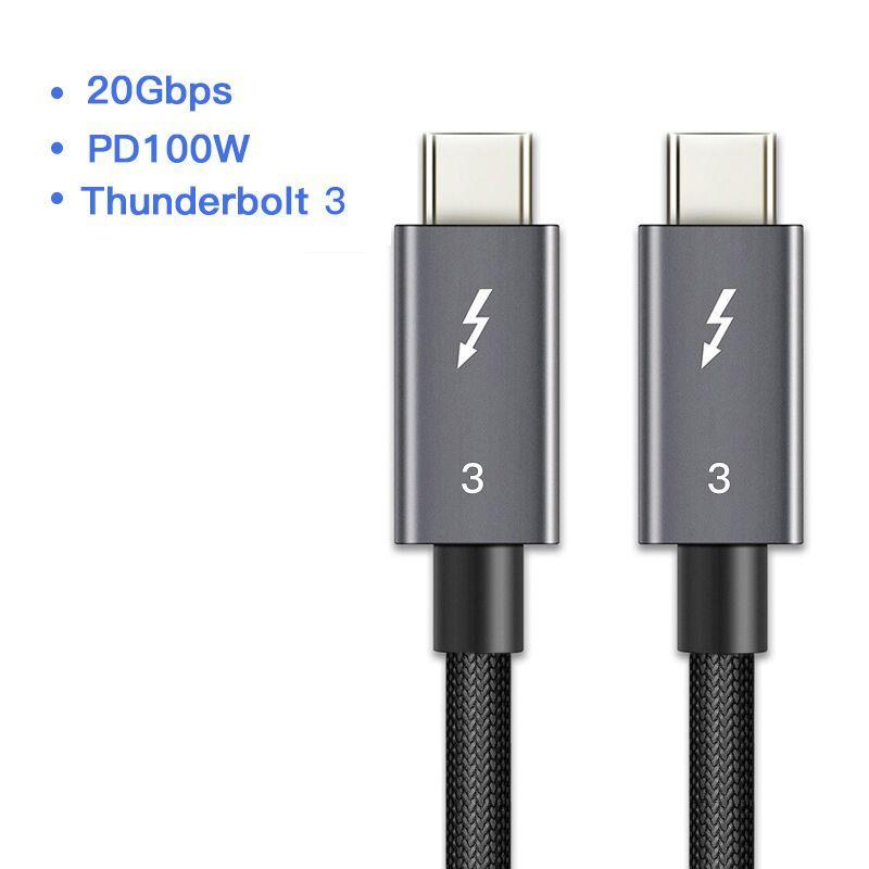 NÖRDIC Thunderbolt 3 USB C Kabel 1m 20Gbps 100W Strømlevering 5k 60Hz Dobbel 4K 60Hz UHD Black