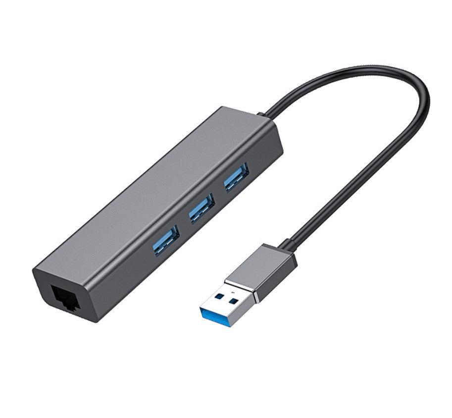 NÖRDIC USB3.1 til Ethernet Giga Network Adapter med 3xUSB3.1 Hub, 17cm, Space Grey Aluminium