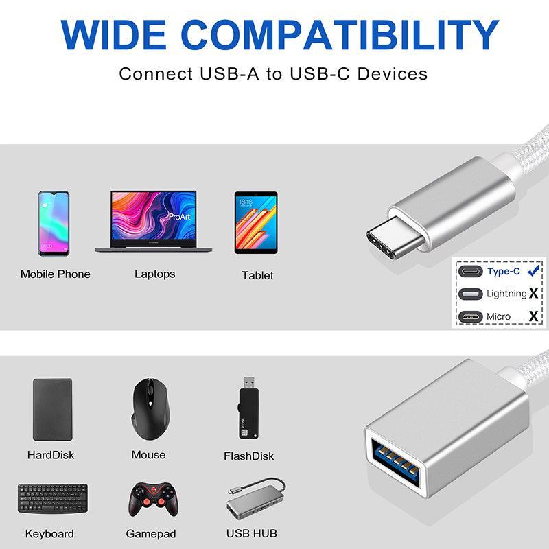 NÖRDIC USB3.2 Gen1 5 Gbps USB-A OTG til USB-C-adapter aluminium 50 cm sølv OTG til USB-C-kabel