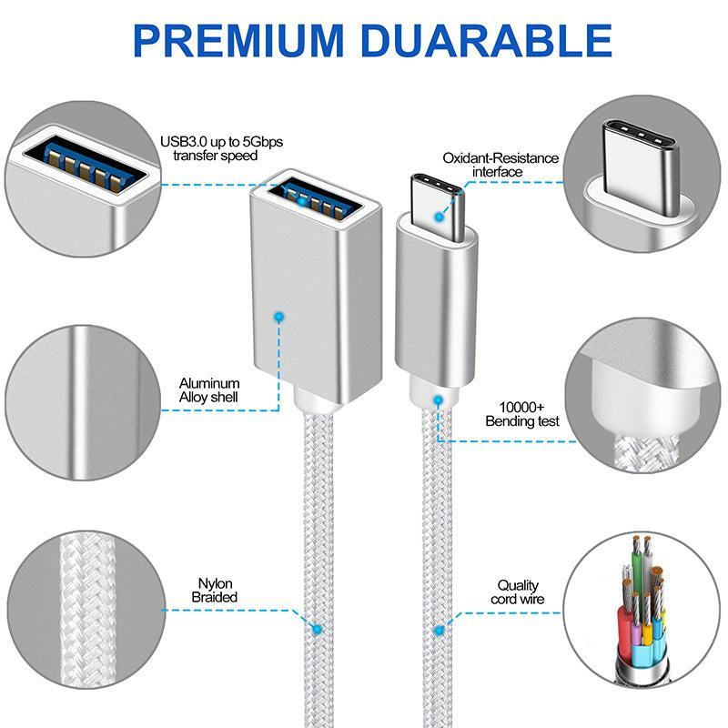 NÖRDIC USB3.2 Gen1 5 Gbps USB-A OTG til USB-C-adapter aluminium 50 cm sølv OTG til USB-C-kabel