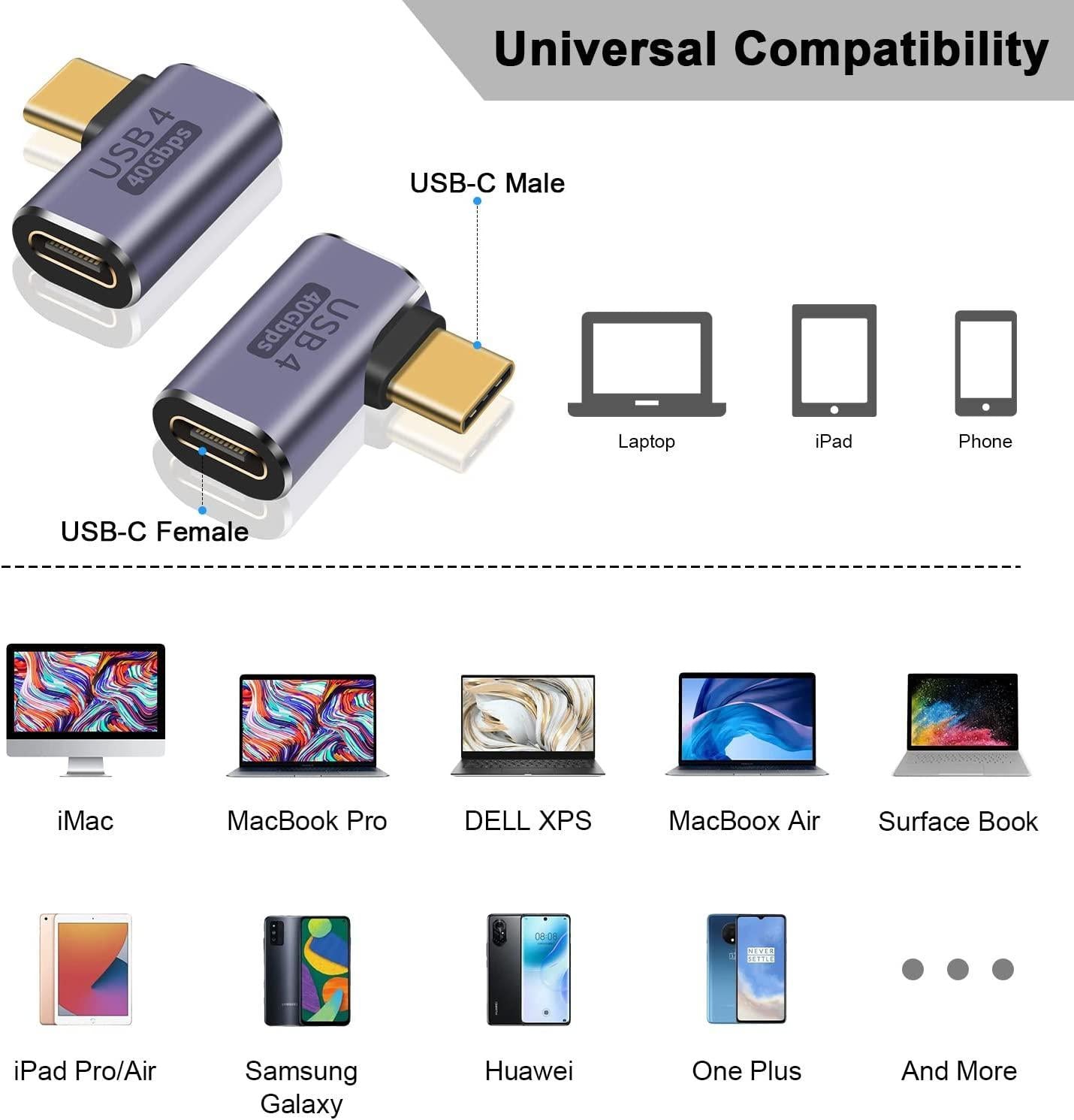 NÖRDIC USB4 vinklet adapter hann til hunn 40G 8K30Hz PD100W