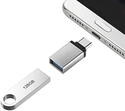 NÖRDIC USB-A 3.1 OTG hunn til USB C hannadapter aluminium sølv OTG USB-C adapter synkronisering og lading