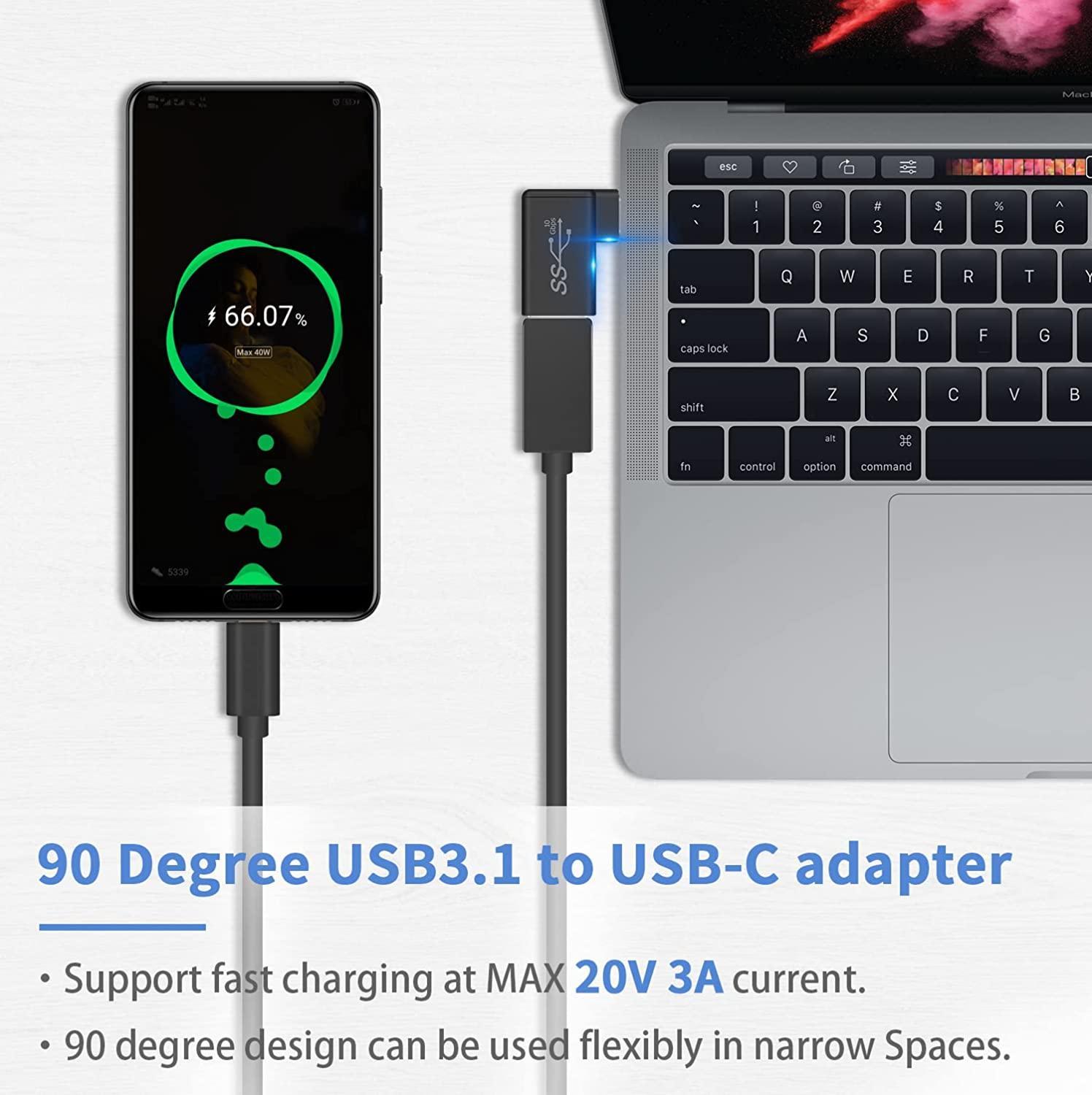 NÖRDIC USB-A 3.1 OTG hunn- til USB C-hann-vinklet adapter 5 Gbps Aluminium synkronisering og lading OTG USB-C-adapter