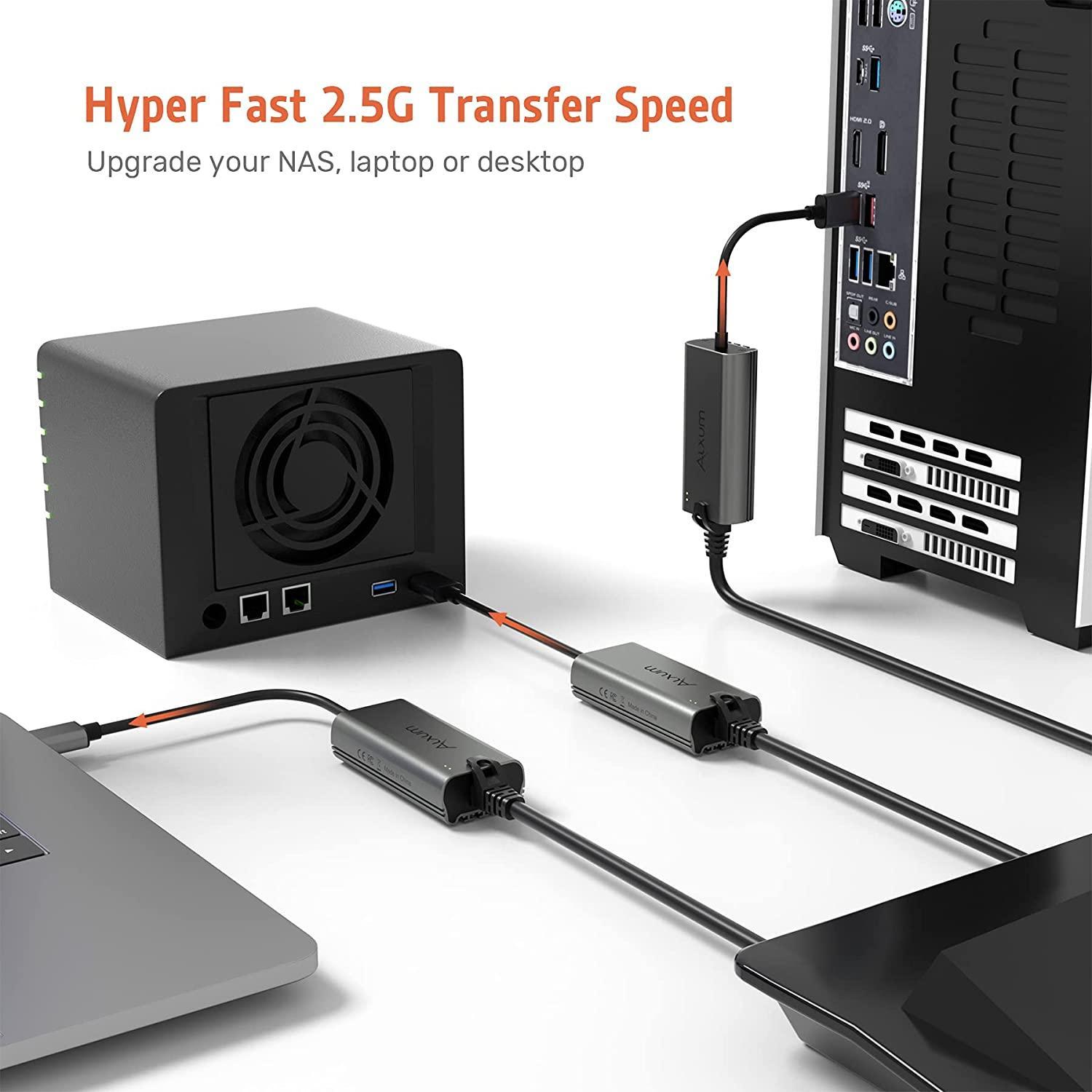 NÖRDIC USB-A til 2,5 Gbps LAN-adapter 15 cm kabel aluminium