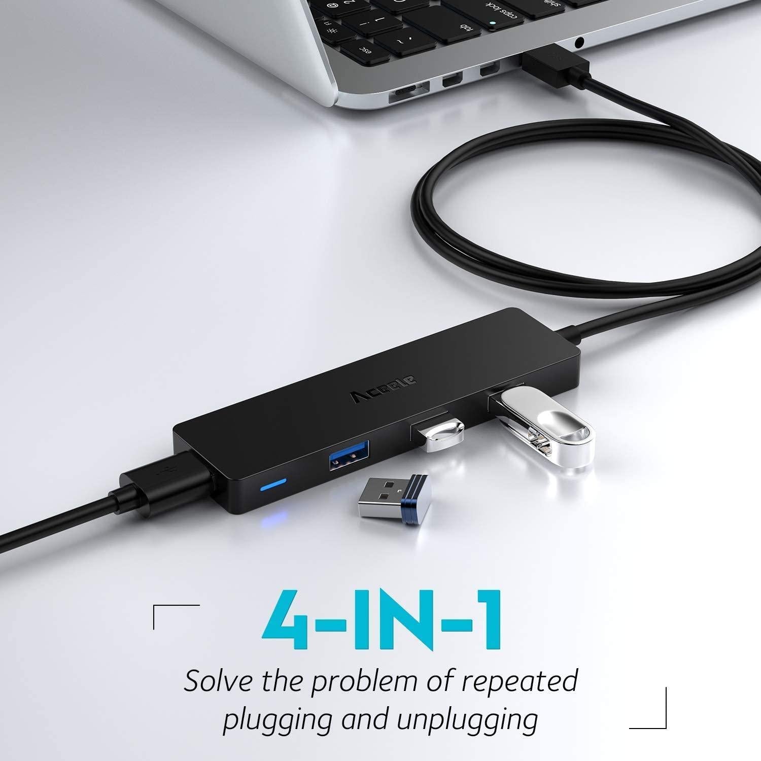 NÖRDIC USB C 3.1 4Port 5Gbps Hub 17cm kabel svart