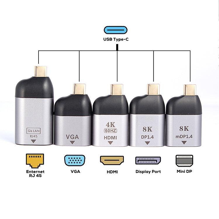 NÖRDIC USB C til DisplayPort Adapter 8K i 60Hz 32.4Gbps Støtte for 3D og HDCP 1.4 og 2.2 Aluminium Space Gray