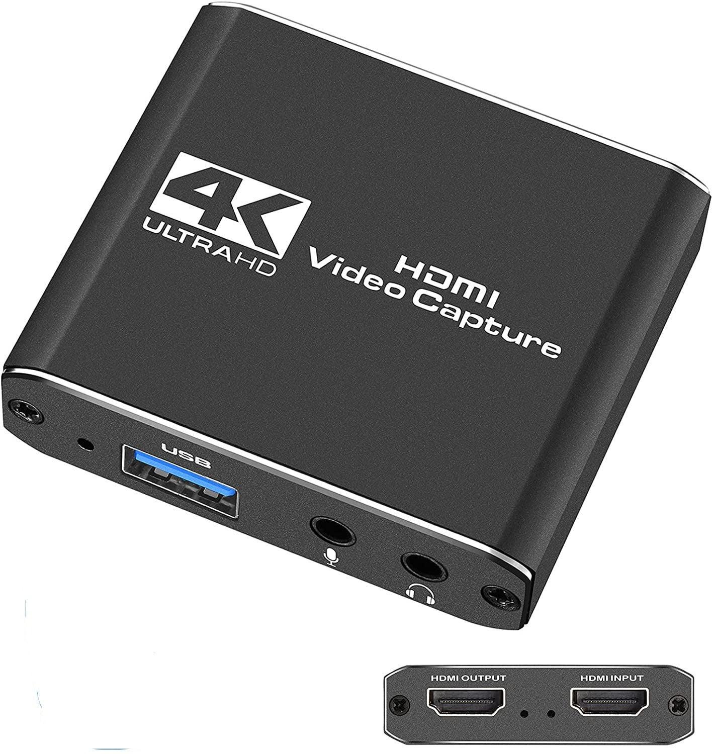 NÖRDIC Videoopptaksadapter HDMI-utgang 4K 30Hz HDMI med sløyfemikrofon og lydutgang HDMI-signalsløyfeutgang