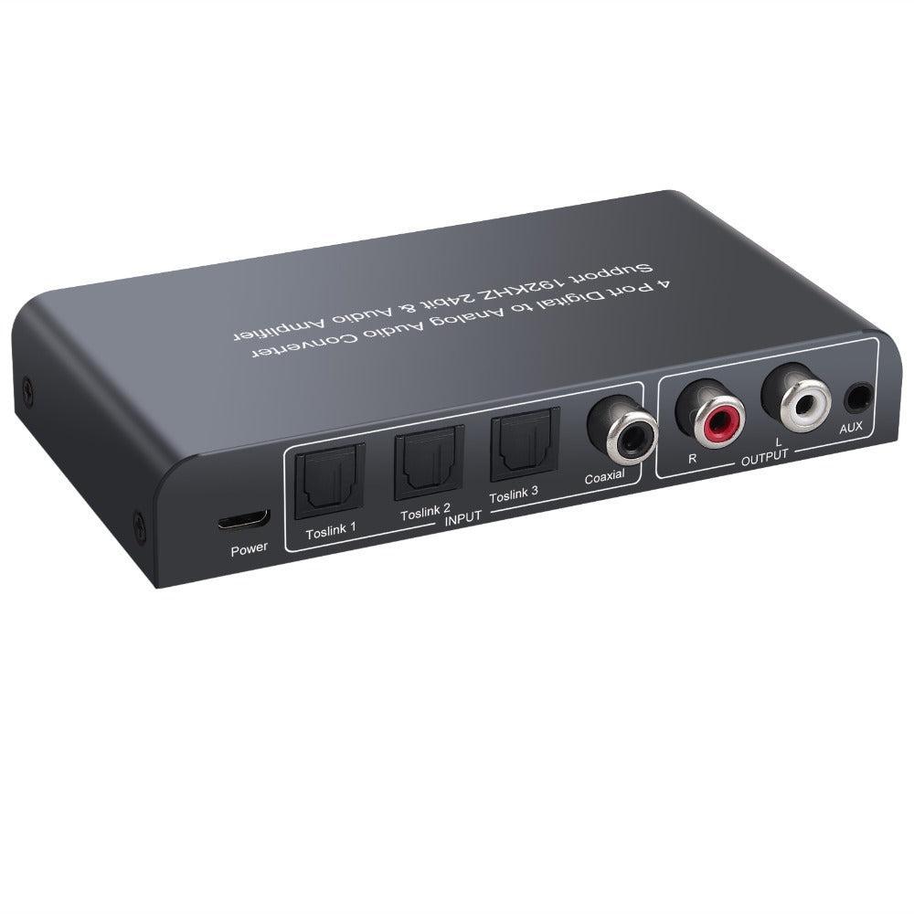 NÖRDIC digital til analog lydkonverter 3x optisk spdif og 1x koaksial toslink til analog l / r med fjernkontroll DAC D / A Converter-omformer