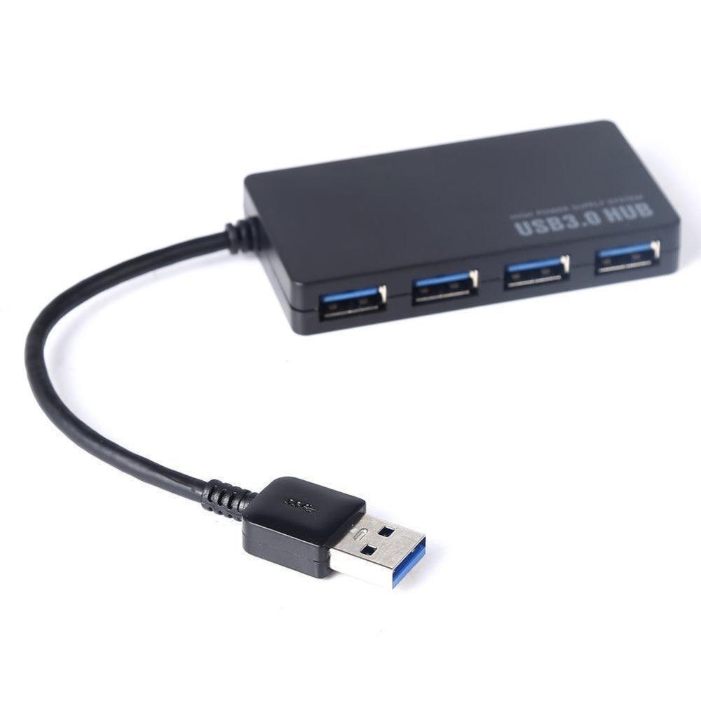 NÖRDIC drevet 4-ports hub USB 3.0 5Gbps med individuell bryter 25 cm kabel aluminium svart med strømforsyning