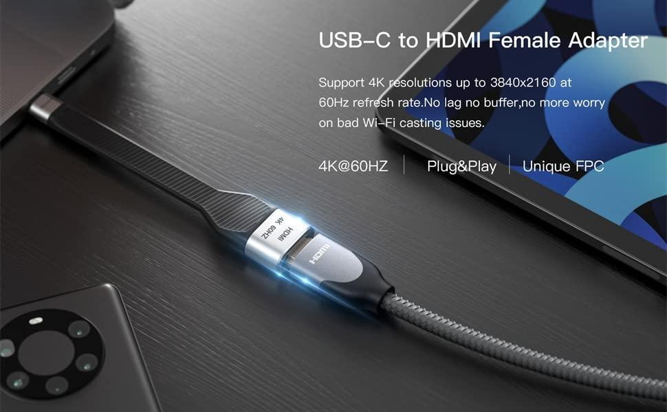NÖRDIC flatadapter USB-C til HDMI 4K60Hz 10cm