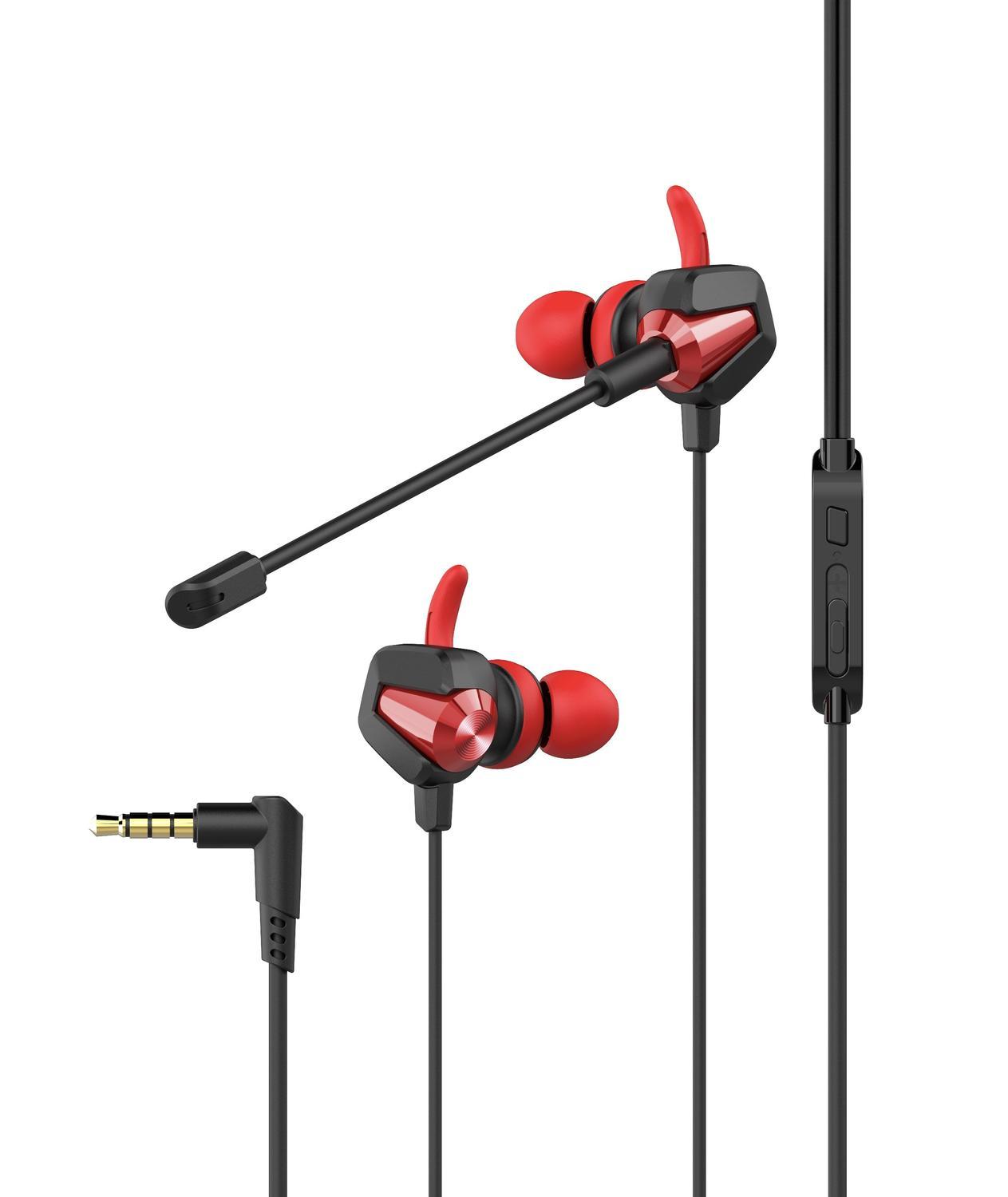 NÖRDIC headset med avtagbar og fleksibel mikrofon og volumkontroll Rød 3,5 mm stereo svart