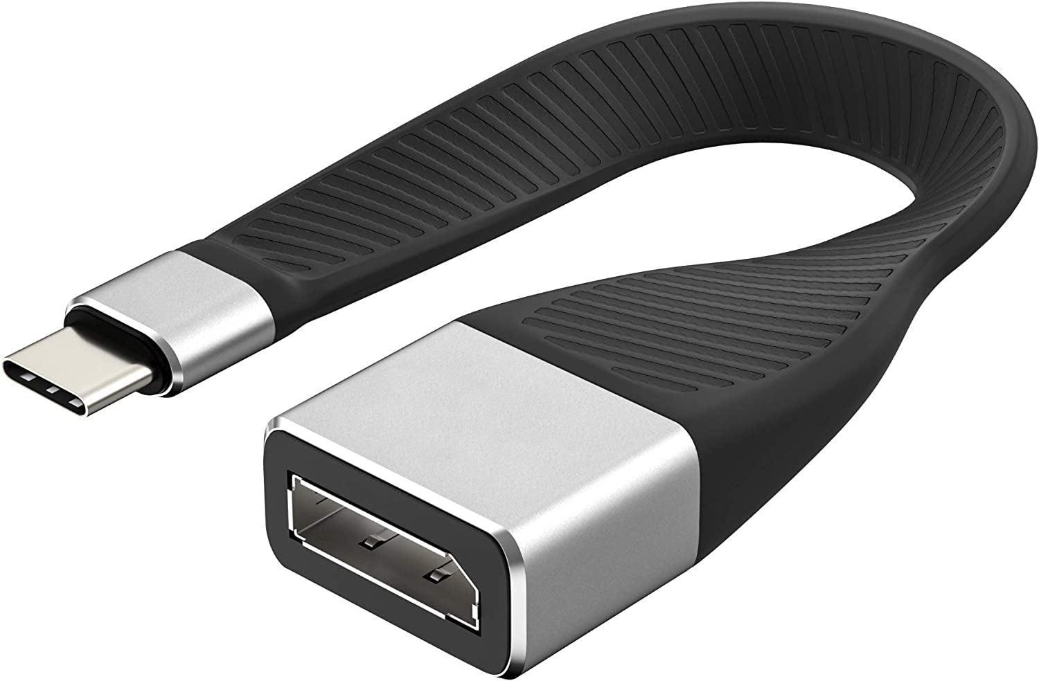 NÖRDIC kort flatkabel 14cm USB-C til Displayport adapterkabeladapter 4K i 60Hz 21,6Gbps Støtte for 3D og HDCP 1.4 og 2.2