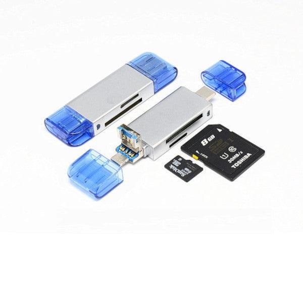 NÖRDIC kortleser SD og mikro, dobbeltinngang USB3.1 og USB C Aluminium Space Grey