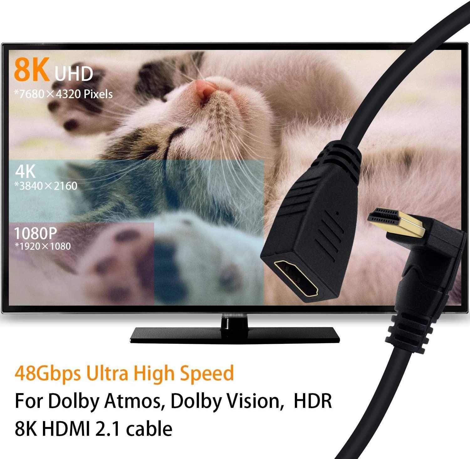 NÖRDIC vinklet HDMI-adapter 8K60Hz 4k120Hz 48Gbps hann til hunn HDMI2.1 15cm