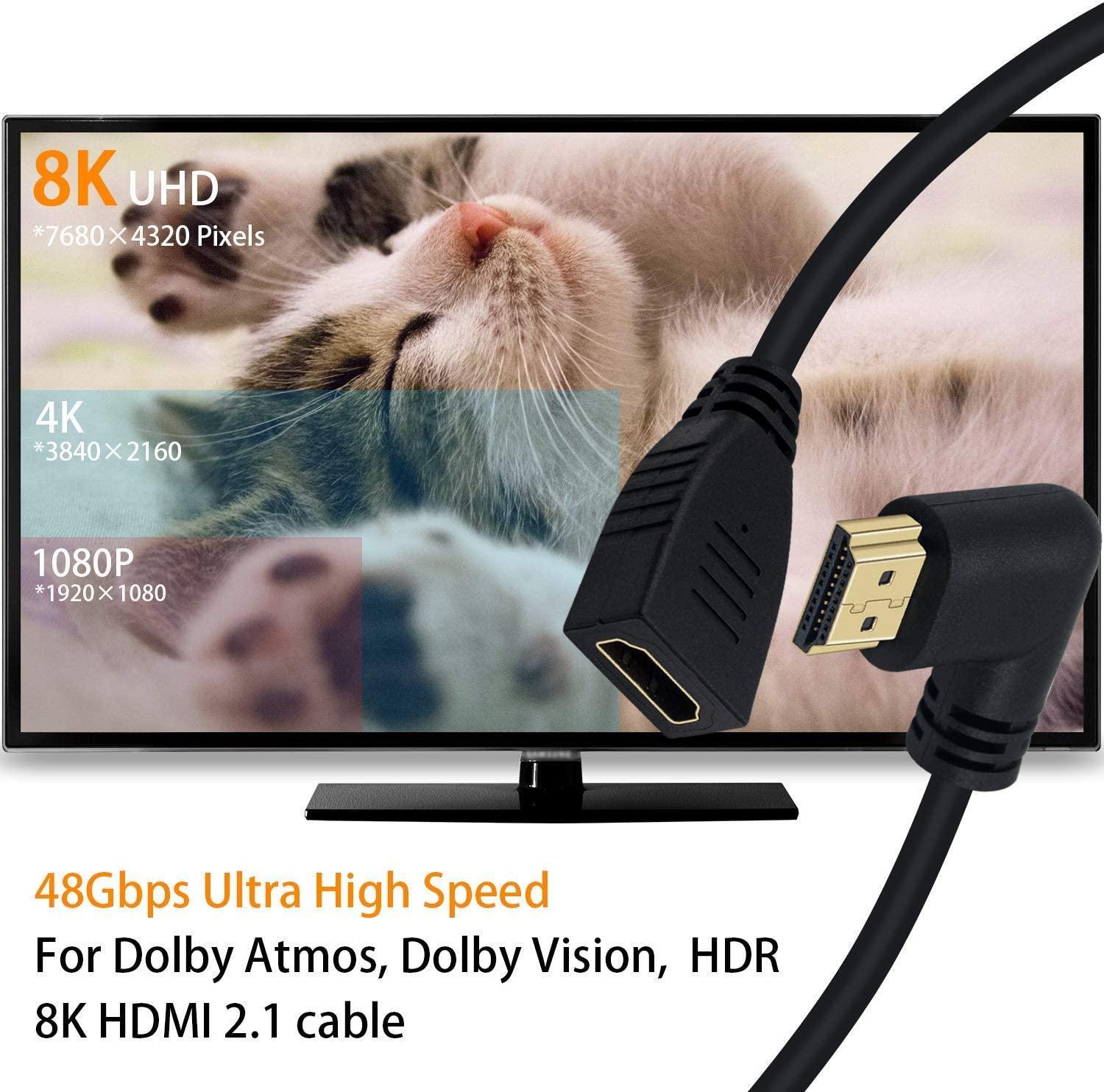NÖRDIC vinklet HDMI-adapter 8K60Hz 4k120Hz 48Gbps hann til hunn HDMI2.1 18cm