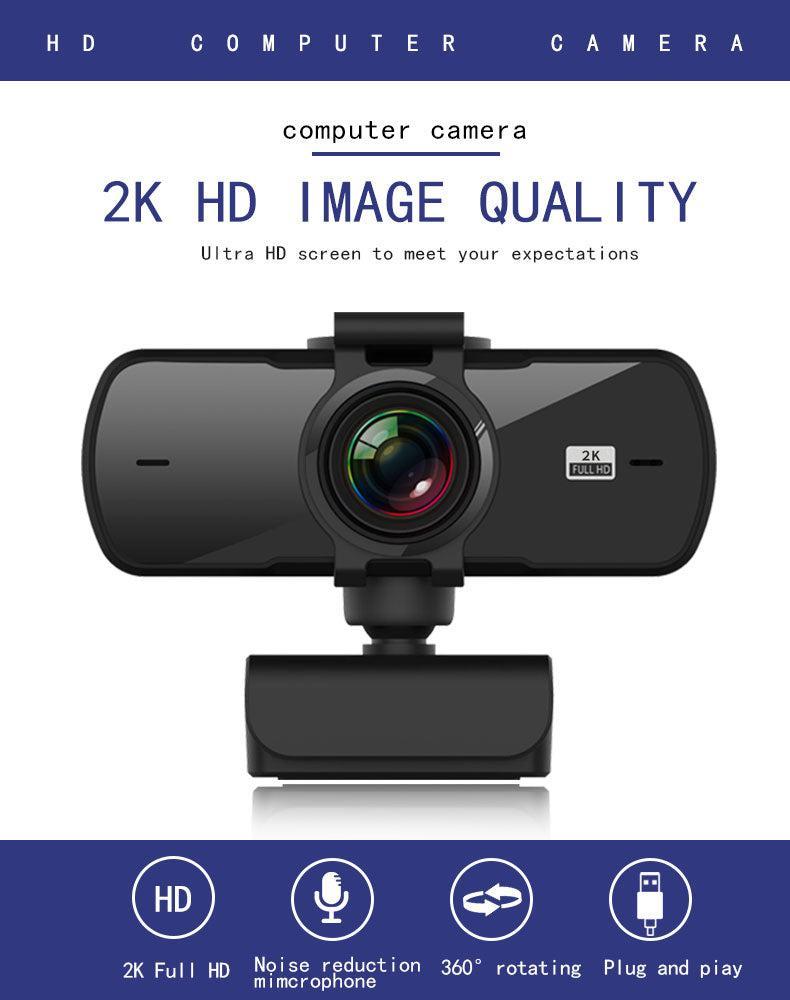 USB Webcam Full HD2K 30FPS med mikrofon Rotatable 360grades 3.7MP